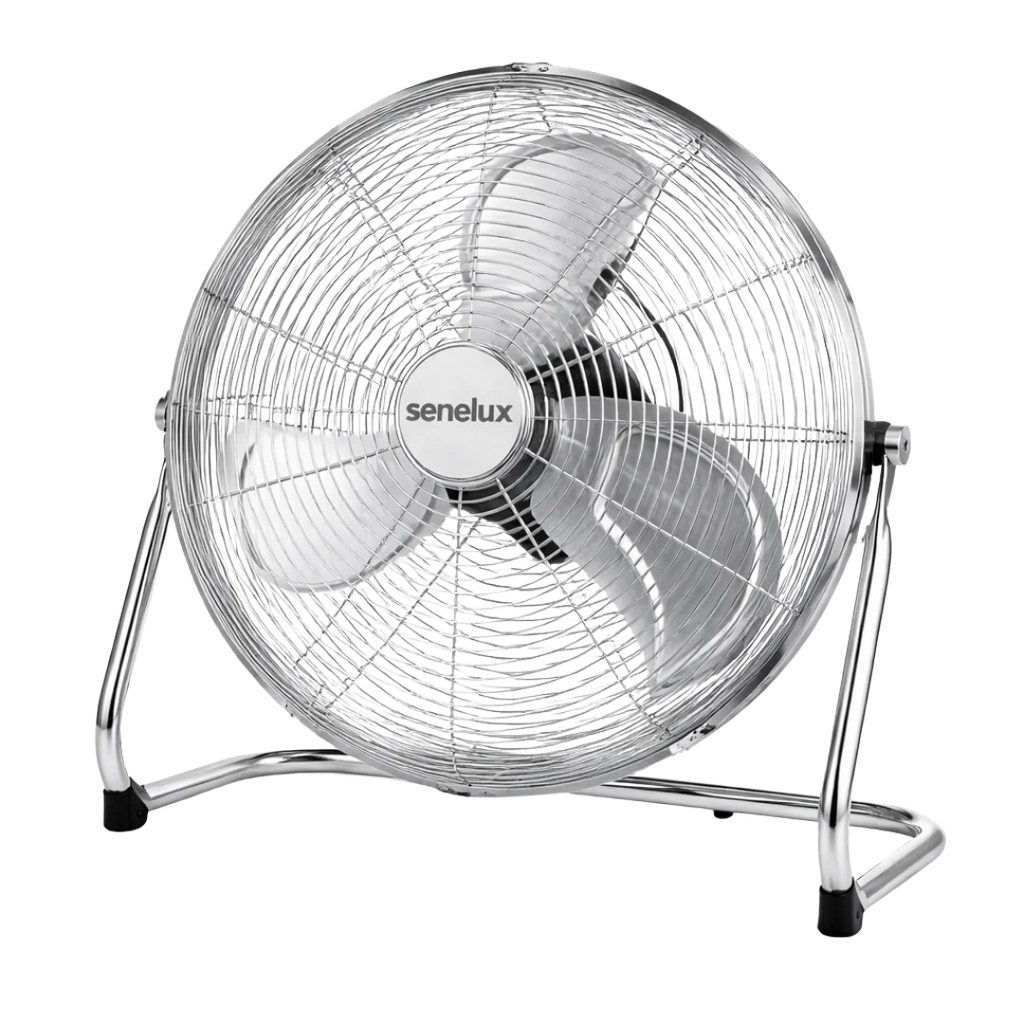 Chrome Floor Fan for Homes, Gyms, Bedrooms & Kitchens | with 3 Fan Speeds and Adjustable Tilt