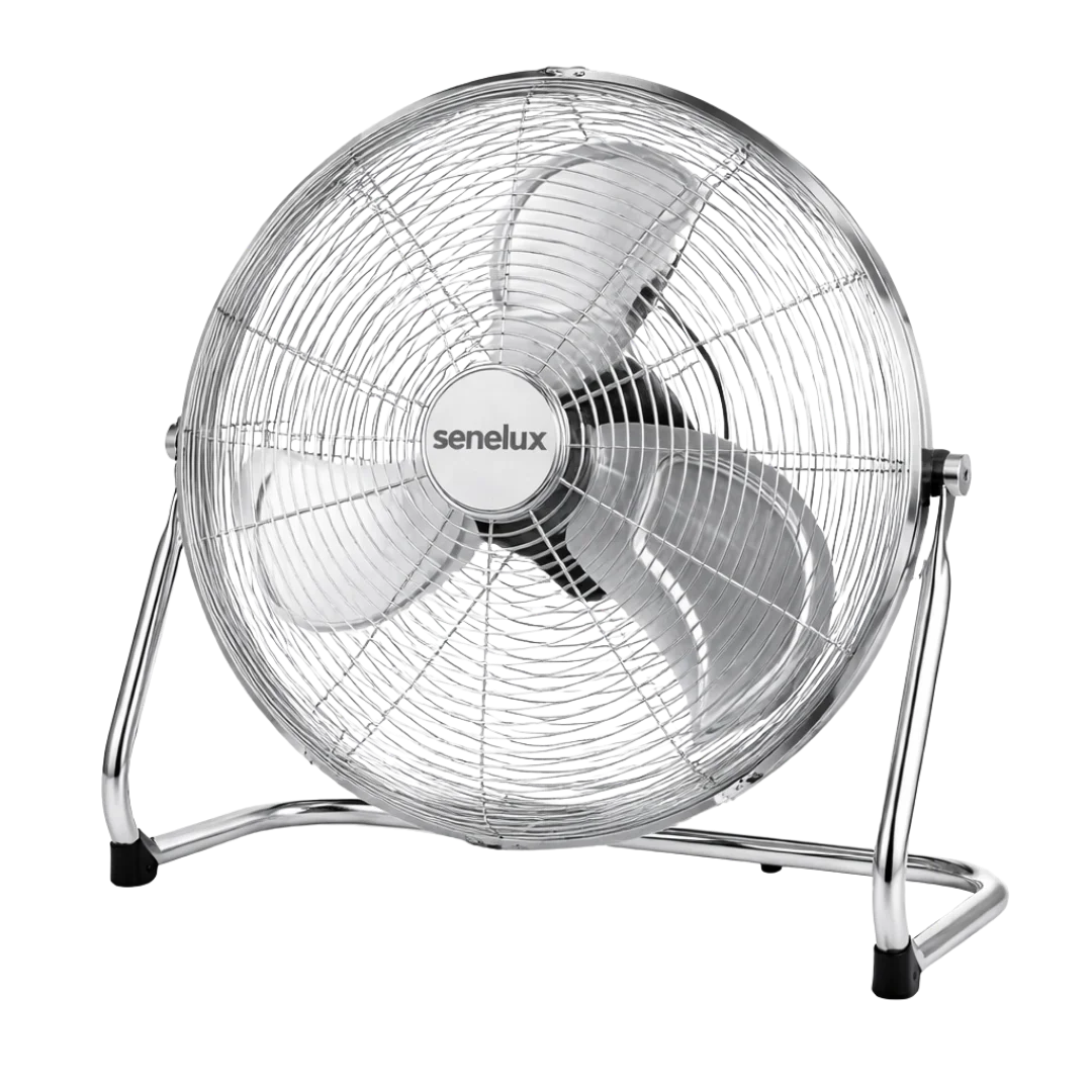 Chrome Floor Fan for Homes, Gyms, Bedrooms & Kitchens | with 3 Fan Speeds and Adjustable Tilt