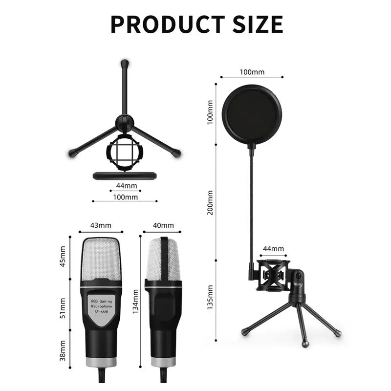 NNEOBA USB RGB Microphone Gaming Mic for Podcast & Streaming
