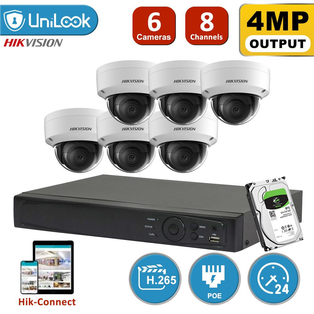 Hikvision CCTV Camera System 4MP POE IP Outdoor Camera 30m IR 8CH H.265+ NVR